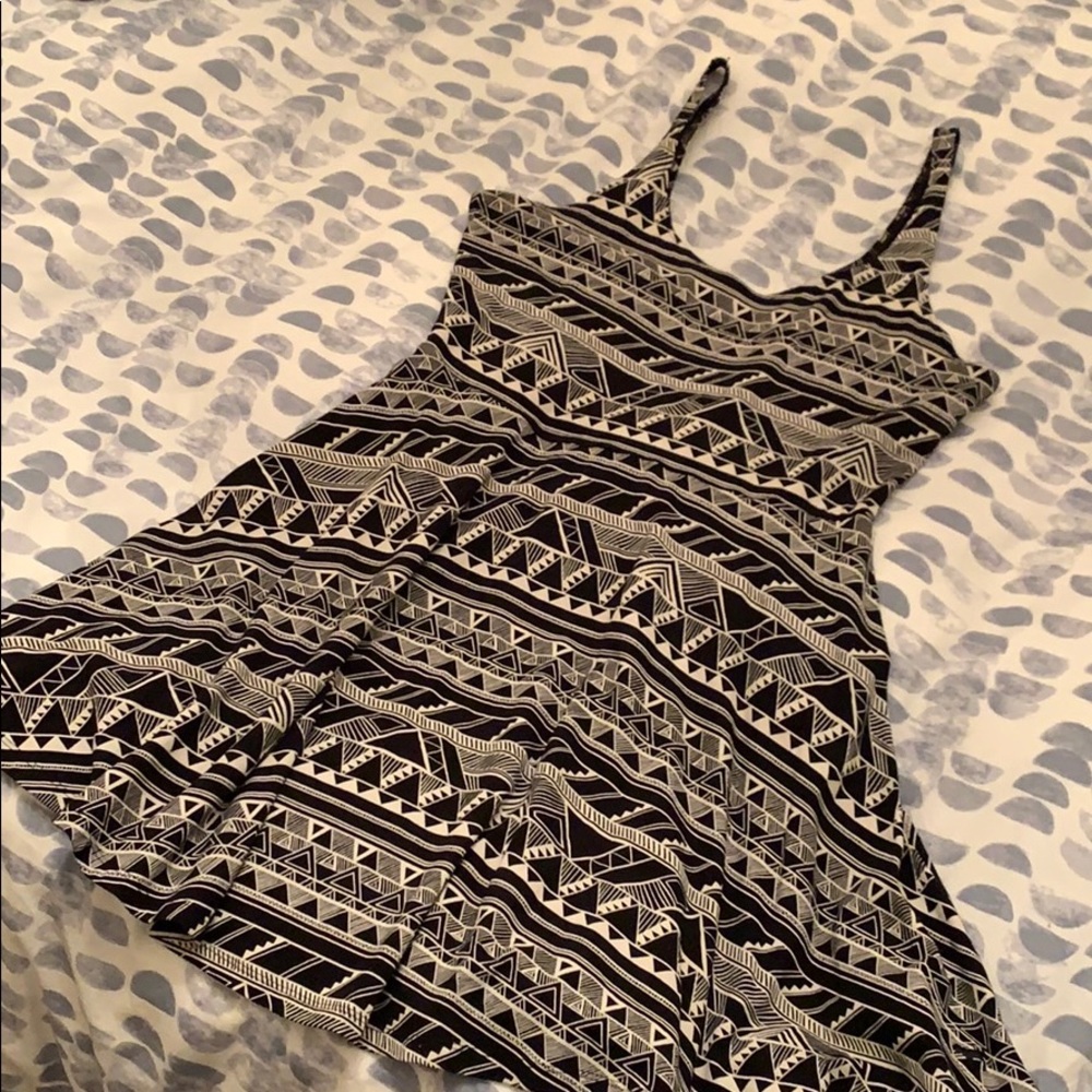 PINK Black and White Geometric Skater Dress